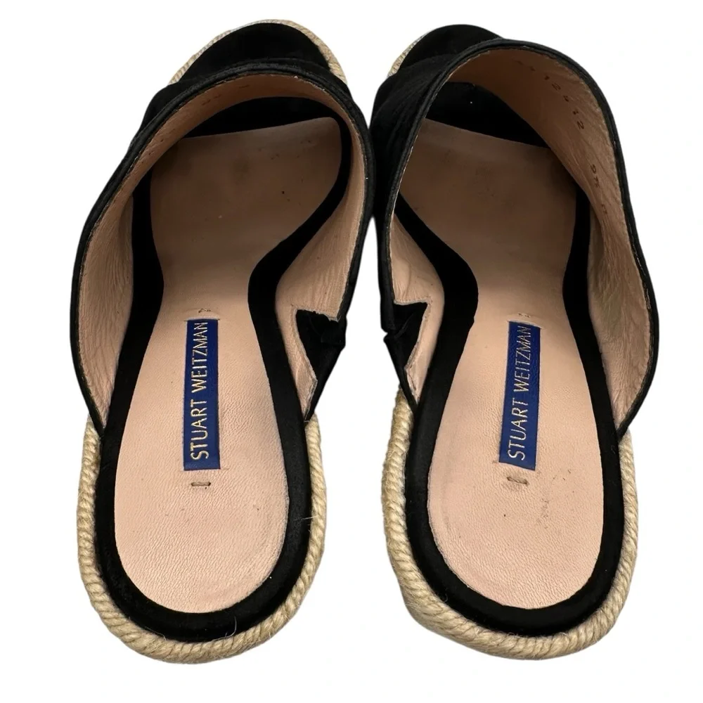 Stuart Weitzman Marabella Black Suede Espadrille Wedge Mules Sandals Size 9.5 - Picture 7 of 10